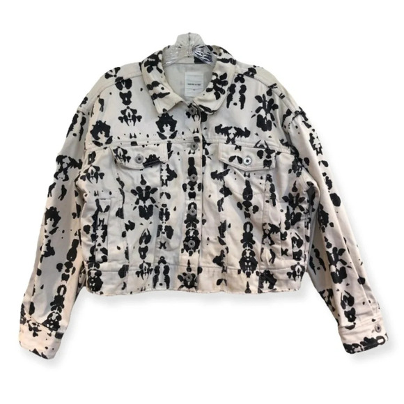 Wood Wood Jackets & Blazers - WOOD WOOD Black & White Splattered Canvas Jean Designer Denim Jacket S FLAWED